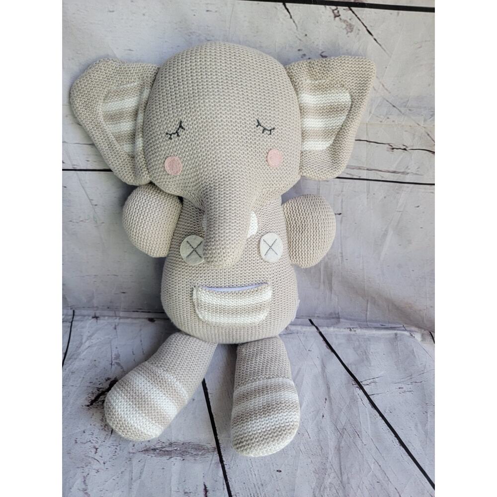 Theodore Elephant Living Textiles Knitted Gray Plush Rattle 13in Baby Toddler